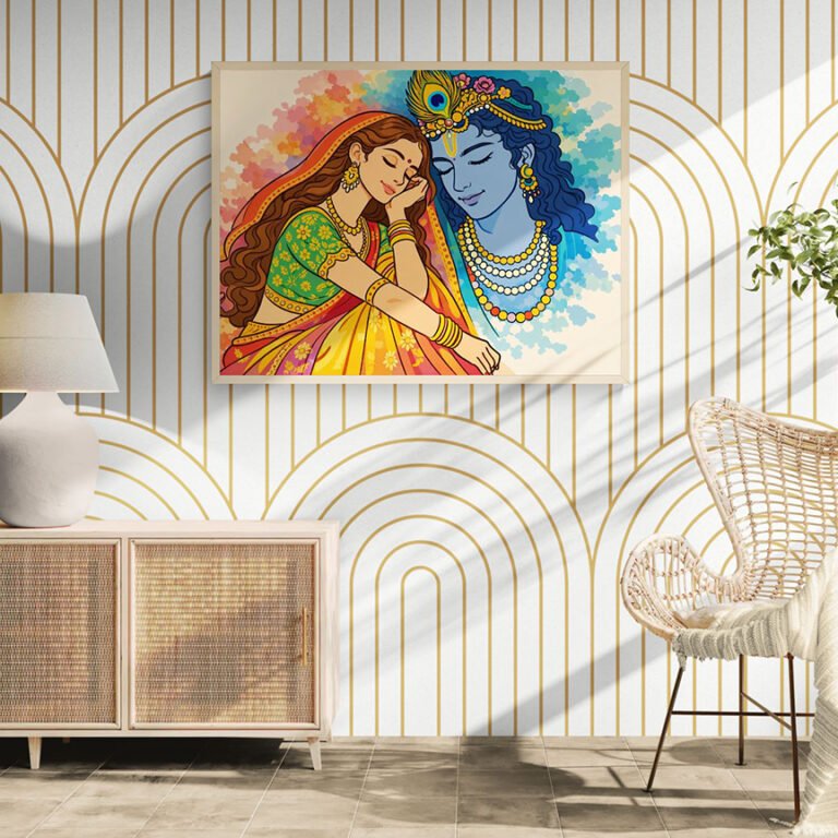 WE Radha Krishna 2D Flat Art Print Modern Indian Spiritual Wall Art Devotional Home Decor 02