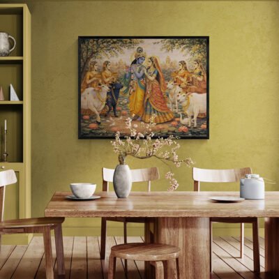 Radha Krishna with Sacred Cows – Traditional Pichwai Devotional Wall Art