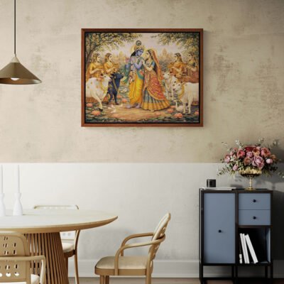 Radha Krishna with Sacred Cows – Traditional Pichwai Devotional Wall Art