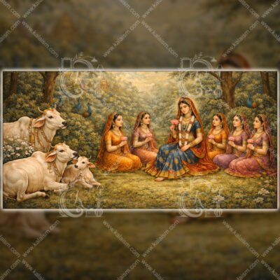 Radha in Sacred Forest | Horizontal Pichwai Inspired Luxury Wall Art