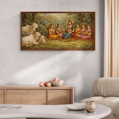 Radha in Sacred Forest | Horizontal Pichwai Inspired Luxury Wall Art