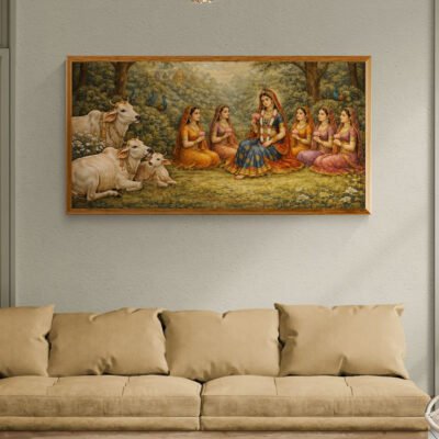 Radha in Sacred Forest | Horizontal Pichwai Inspired Luxury Wall Art