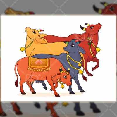 Sacred Cows of Harmony | Contemporary Indian Devotional Folk Art Wall Print