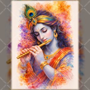 Serene Shri Krishna Playing Flute | Modern Devotional Wall Art with Divine Calm