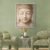 Serene Stone Buddha Wall Art with Gold Urna - Minimal Zen Meditation Artwork 03 Zen Buddha face meditation wall art displayed above chairs in minimalist interior decor.