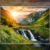 Sunlit Mountain Valley with Waterfall | Serene Nature Landscape Wall Art