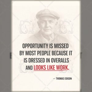 Thomas Edison Motivational Quote Wall Art | Opportunity Looks Like Work