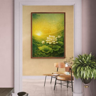 Vastu East Direction Health Wall Art | Rising Sun & Lotus Healing Energy Artwork