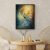 Framed blue and gold peacock vastu wall art displayed above modern wooden console table