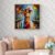 Colorful violin impressionist wall art displayed above modern sofa interior decor.