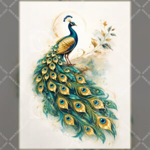 Minimal Golden Peacock Wall Art | Luxury Teal & Gold Modern Designer Decor