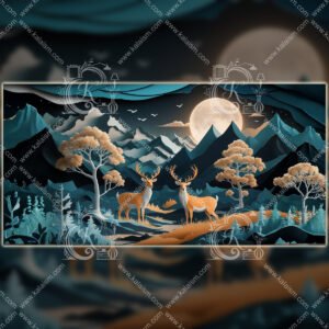 Moonlit Forest Harmony | Deer in Mountain Night Landscape Wall Art