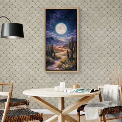 Desert moon canvas print in boho dining room decor
