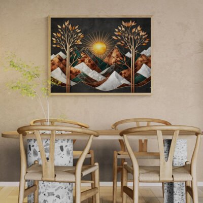 Abstract Autumn Mountain Wall Art | Copper and Charcoal Metallic Landscape