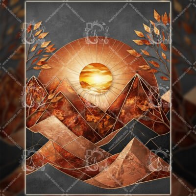 Abstract Copper and Charcoal Mountain Art | Modern Autumnal Landscape