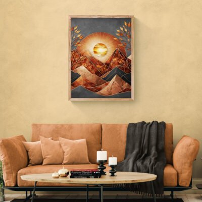 Abstract Copper and Charcoal Mountain Art | Modern Autumnal Landscape