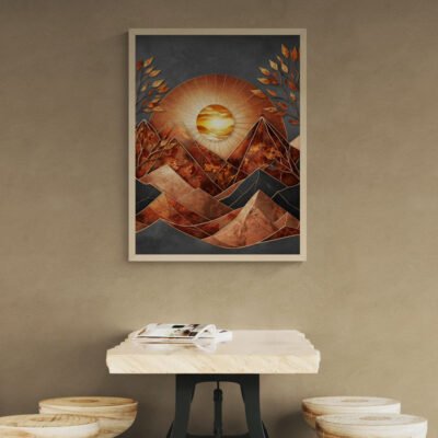 Abstract Copper and Charcoal Mountain Art | Modern Autumnal Landscape