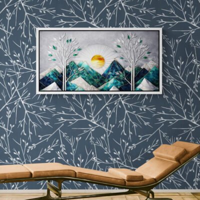 WE Luxury Abstract Mountain Wall Art – Emerald and Silver Geometric Landscape 02 Luxury Abstract Mountain Wall Art | Emerald and Silver Geometric Landscape
