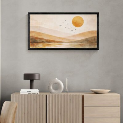 Minimalist Desert Sunset Wall Art | Horizontal Abstract Landscape with Soft Earth Tones