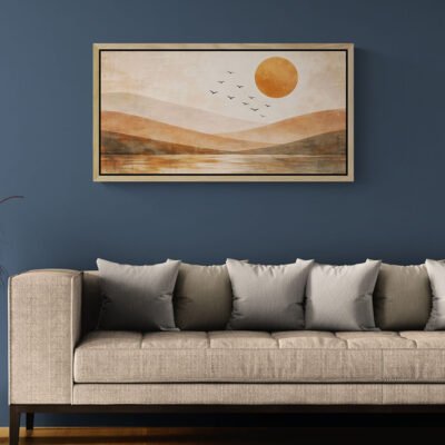 Minimalist Desert Sunset Wall Art | Horizontal Abstract Landscape with Soft Earth Tones