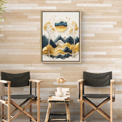 Modern Papercut Landscape Art | Gold and Navy Abstract Mountains