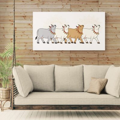 Pichwai Cows Wall Art | Traditional Indian Cow Illustration Inspired by Nathdwara Art