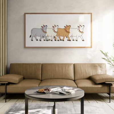 Pichwai Cows Wall Art | Traditional Indian Cow Illustration Inspired by Nathdwara Art