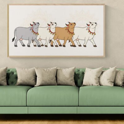 Pichwai Cows Wall Art | Traditional Indian Cow Illustration Inspired by Nathdwara Art