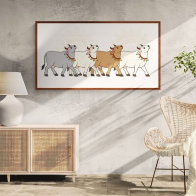 Pichwai Cows Wall Art | Traditional Indian Cow Illustration Inspired by Nathdwara Art