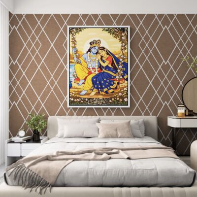 WE Radha Krishna Swing Wall Art 2D Flat Pichwai Style Divine Love Illustration 02 Radha Krishna Swing Wall Art | 2D Flat Pichwai Style Divine Swing Illustration