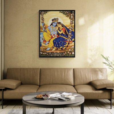 WE Radha Krishna Swing Wall Art 2D Flat Pichwai Style Divine Love Illustration 03 Radha Krishna Swing Wall Art | 2D Flat Pichwai Style Divine Swing Illustration
