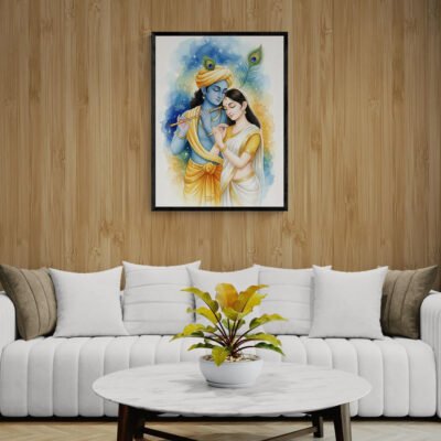 Serene Watercolor of Radha Krishna Divine Love | Spiritual Pastel Art