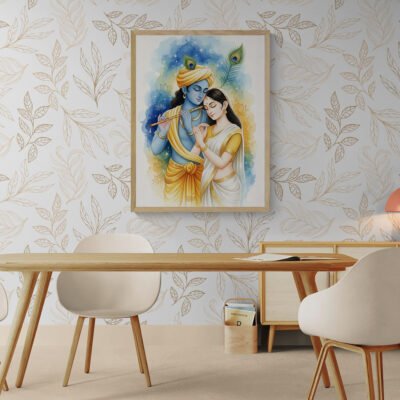 Serene Watercolor of Radha Krishna Divine Love | Spiritual Pastel Art